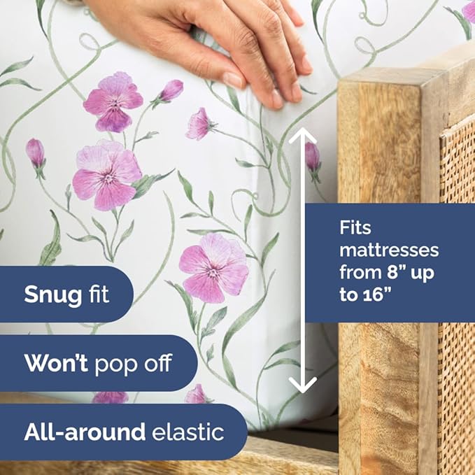 Floral Sheets - Pink Floral Bed Sheet Set - 1 Flat, 2 Fitted & 2 Pillowcases w/ Deep Pockets - Wrinkle & Fade Free - Boho Botanical Bedding - Ultra-Soft, Breathable and Cooling - Split King Size Set