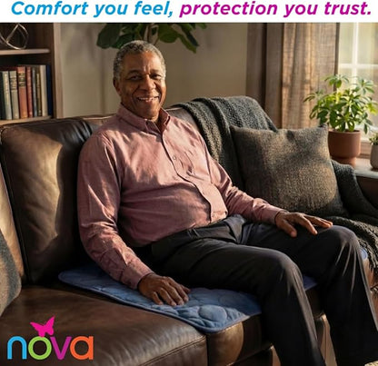 NOVA Waterproof Reusable Underpad for Chair, Seat, Furniture or Bed with Velour Soft Top Layer, Washable Incontinence Seat & Surface Overlay, Super Absorbent, 22” x 21” Size, Blue