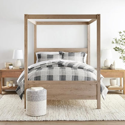 LINENS & HUTCH Comforter Set Patterned Microfiber All Season Down-Alternative Ultra Soft Bedding in Gingham - Full/Queen Gingham Gray
