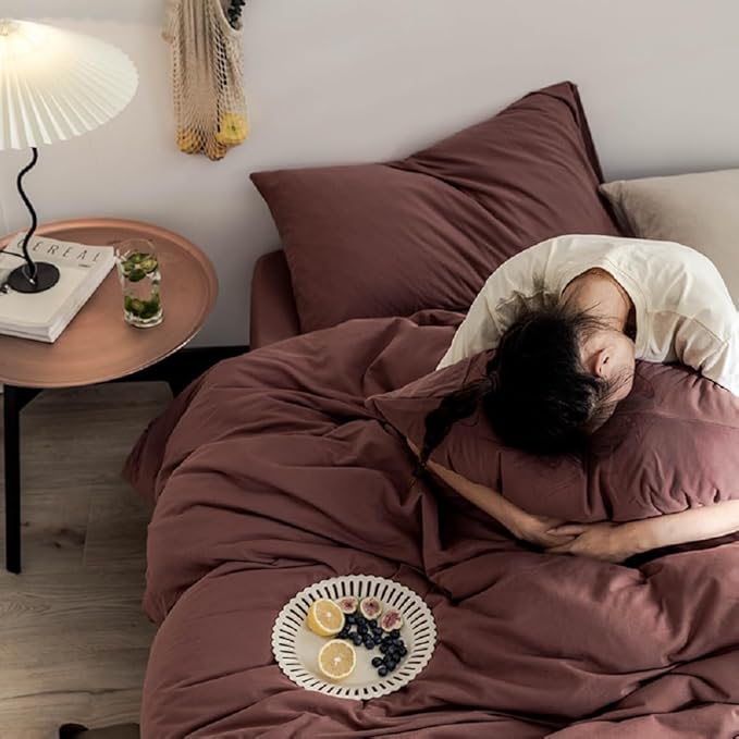 LifeTB Brick Red Duvet Cover King Size Soft Jersey Knit Cotton Bedding Set Minimalist Clay Rust Red Comforter Cover 3 Pieces Solid Color Bedding Set Knitted Cotton Duvet Cover with 2 Pillowcases