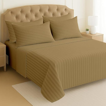 Mattress-Homes Premium Collection, 7 PC Split Sheet Set, 100% Egyptian Cotton Crisp Fits Mattress Up to 18" DEEP Pocket, King Size, Machine Wash, Extra-Soft Breathable Sheets in Taupe Stripe