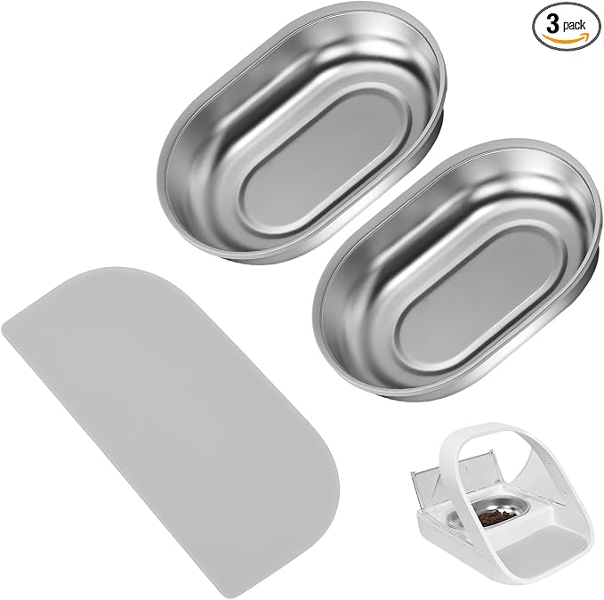Stainless Steel Bowl for Automatic Microchip Cat Pet Feeder,2 Bowls & 1 Mat Set