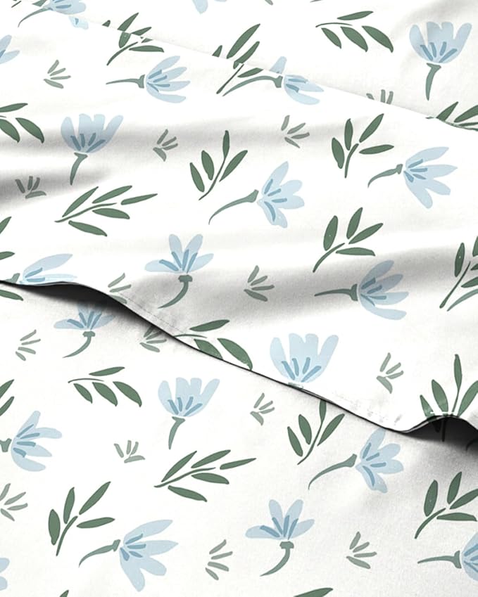 Floral Sheets - Flower Print Bed Sheet Set - 1 Flat, 1 Fitted & 2 Pillowcases w/ Deep Pockets - Comfy, Cozy, Wrinkle & Fade Free - Boho Botanical Bedding - Soft, Breathable & Cooling - King Size Set