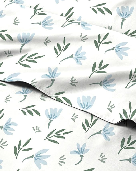 Floral Sheets - Flower Print Bed Sheet Set - 1 Flat, 1 Fitted & 1 Pillowcase w/ Deep Pockets - Comfy, Cozy, Wrinkle & Fade Free - Boho Botanical Bedding - Soft, Breathable & Cooling - Twin Size Set