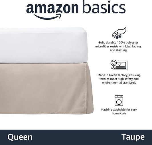 Amazon Basics Lightweight Pleated Bed Skirt, Wrinkle and Fade Resistant, Machine Washable, Queen, Taupe