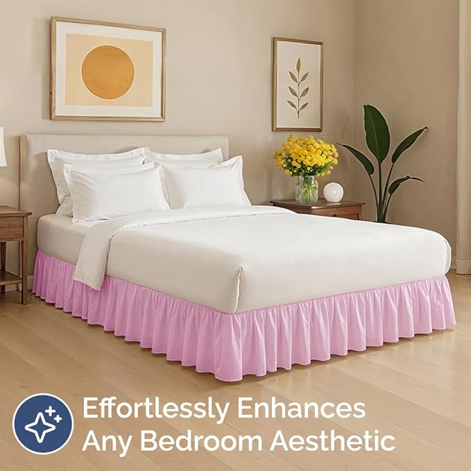 Bedskirt Queen Size Ruffle - 18 inch Drop Dust Ruffle Bed Skirt with Platform - Soft, Easy Fit, Premium Hotel Quality - Wrinkle, Fade & Shrink Resistant - for Women, Men, Kids and Teens - Light Pink