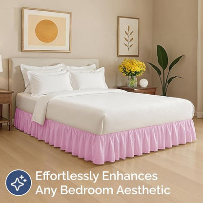 Bedskirt King Size Ruffle - 15 inch Drop Dust Ruffle Bed Skirt with Platform - Soft, Easy Fit, Premium Hotel Quality - Wrinkle, Fade & Shrink Resistant - for Women, Men, Kids and Teens - Light Pink