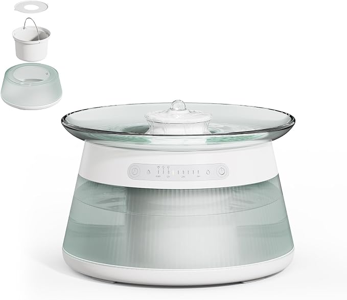 Glass Smart Cat Water Fountain Filterless | Pet Drinking Water Fountain Bowl No Filter, Battery Operated Cat Water Fountain