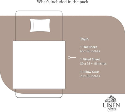 Linen Home 100% Cotton Percale Sheets Twin Size, Earthy Brown, Deep Pocket, 3 Pieces Set - 1 Flat, 1 Deep Pocket Fitted Sheet and 1 Pillowcase, Crisp Cool and Strong Bed Linen