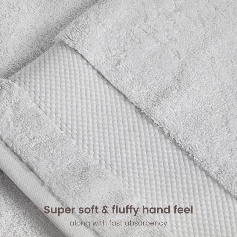 BIOWEAVES 100% Organic Cotton 6-Piece Luxury Bathroom Towels Set GOTS Certified 700 GSM, 2 Bath Towels, 2 Hand Towels & 2 Wash Cloths - Silver
