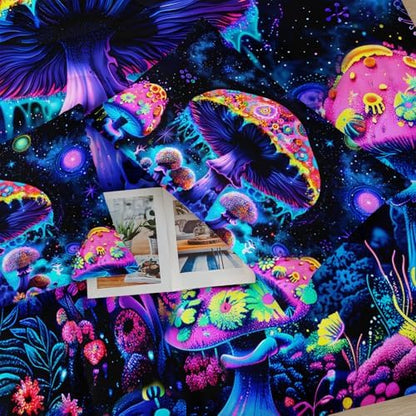 Magical Fantasy Mushroom Comforter Set King Size，Galaxy Mushroom Bedding Set King for Kids，with 1 Comforter with 2 Pillow Case，Mushroom Themed Bedroom Decor