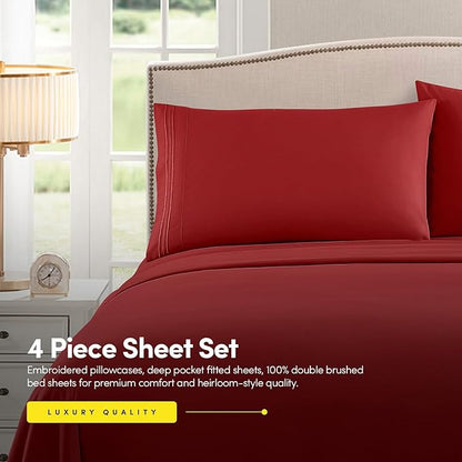 1500 Supreme Collection Extra Soft RV Short Queen Sheets Set, Red - Luxury Bed Sheets Set with Deep Pocket Wrinkle Free Hypoallergenic Bedding, Over 40 Colors, RV Short Queen Size, Red