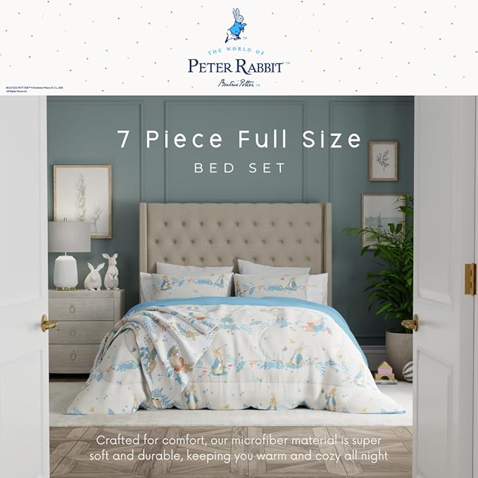 Peter Rabbit Easter Kids Bedding Super Soft & Cozy Reversible Microfiber Comforter and Sheet Set with Sham, 7 Piece Full Size, (Officially Licensed Product) by Franco