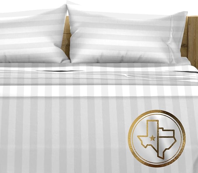 TEXAS LINEN CO. 100% Egyptian Cotton Sheets Queen Size - 1500 Thread Count 4 PC Damask Sheet Set, Sateen Luxury Sheet Queen Size, High Thread Count Sheets, Fits Upto 19" Deep Pocket, White Stripe