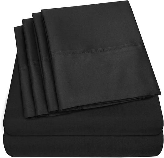 Full Size Bed Sheets - 6 Piece 1500 Supreme Collection Fine Brushed Microfiber Deep Pocket Full Sheet Set Bedding - 2 Extra Pillow Cases, Great Value, Full, Black