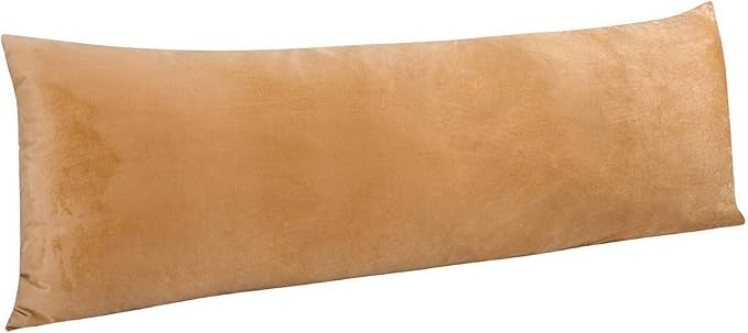 NTBAY 1 Pack Zippered Velvet Body Pillow Cover, Super Soft and Cozy Luxury Fuzzy Flannel 20x54 Long Pillowcase with Zipper, 20x54 Inches, Camel