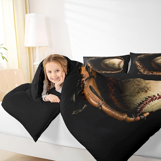 Erosebridal Baseball Comforter Set King Size Sports Game Bedding Baseball Player Duvet Insert for Kids Boys Teens Retro Style Quilt for Room Dorm Decorative, Brown Down Comforter