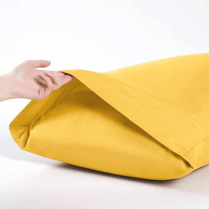 MILVOWOC 2Pcs Brushed Microfiber Queen Pillowcases - 20 x 30 Inch, Yellow Pillow Case Set Non Slip Envelope Pillow Cover with Moisture Absorption and Anti-Wrinkle