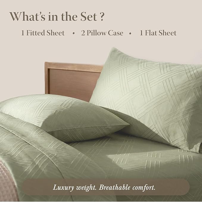 Threadmill King Size Sheets for King Mattress | 800 Thread Count Jacquard Celine Sage Green | Better Than Egyptian Cotton | 4 Pc Bed Sheets | Damask Sheet Fits 16'' Deep Pocket | 100% Cotton Sheets