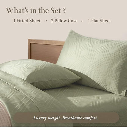 Threadmill King Size Sheets for King Mattress | 800 Thread Count Jacquard Celine Sage Green | Better Than Egyptian Cotton | 4 Pc Bed Sheets | Damask Sheet Fits 16'' Deep Pocket | 100% Cotton Sheets