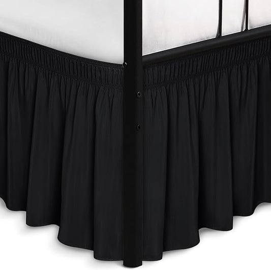 Biscaynebay Wrap Around Bed Skirts with Split Corners for Twin/Twin XL Beds 18" Drop, Black Adjustable Elastic Dust Ruffles Easy Fit Wrinkle Resistant Silky Luxurious Fabric Machine Washable