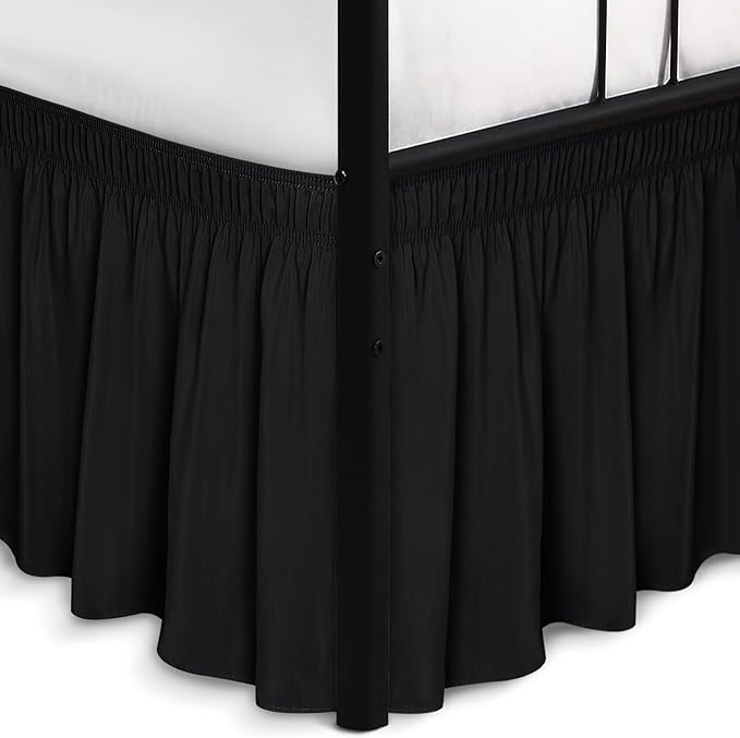 Biscaynebay Wrap Around Bed Skirts with Split Corners for Twin/Twin XL Beds 15" Drop, Black Adjustable Elastic Dust Ruffles Easy Fit Wrinkle Resistant Silky Luxurious Fabric Machine Washable