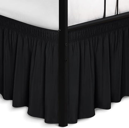 Biscaynebay Wrap Around Bed Skirts with Split Corners for Twin/Twin XL Beds 15" Drop, Black Adjustable Elastic Dust Ruffles Easy Fit Wrinkle Resistant Silky Luxurious Fabric Machine Washable