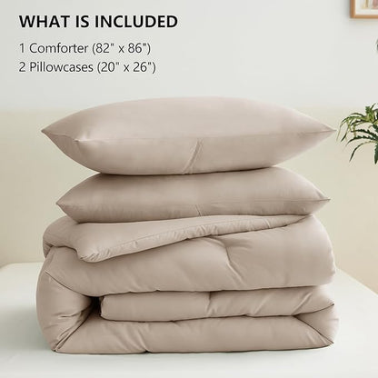 CozyLux Full Size Comforter Set Wheat, 3 Pieces Solid Breathable Quilted Bedding Sets, Luxury Lightweight Soft Bed Set with Down Alternative Comforter and 2 Pillowcases for All Seasons