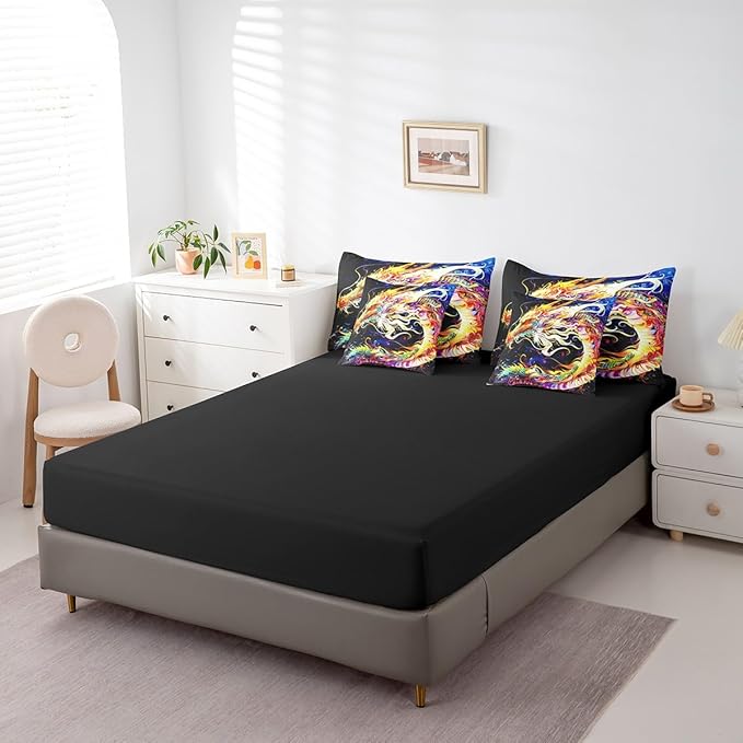 Erosebridal 3D Dragon Comforter Set 7 Piece Bed in a Bag Twin,Watercolor Dragon Scale Bedding Sets Antique Mythical Animal Gothic Sheet Set with Comforter