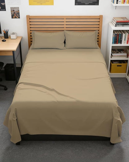 Full XL Bed Sheet - 4 Piece Full XL Bed Sheets Set - Soft, Breathable & Cooling - Hotel Luxury Bedding for Women, Men, Kids, Teens, Boys & Girls - Deep Pockets, Comfy, Fade and Wrinkle Free - Beige