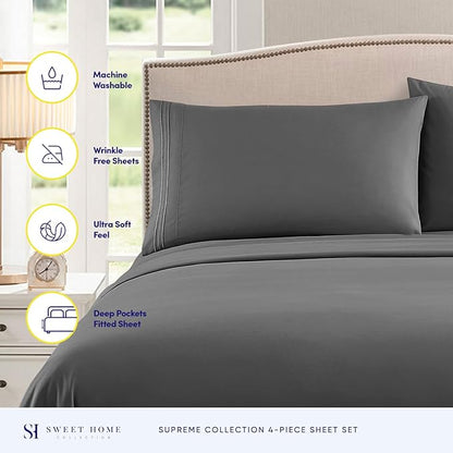 California King Sheet Sets - Breathable Luxury Sheets with Full Elastic & Secure Corner Straps Built In - 1800 Supreme Collection Cal King Deep Pocket Bedding Set, Sheet Set, California King, Gray