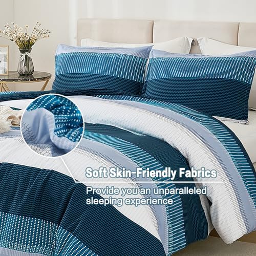 Litanika Full Comforter Set - 3 Pieces Stripe Bedding Comforter Sets