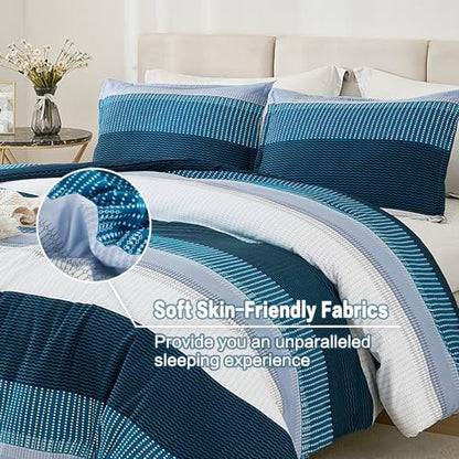 Litanika Full Comforter Set - 3 Pieces Stripe Bedding Comforter Sets