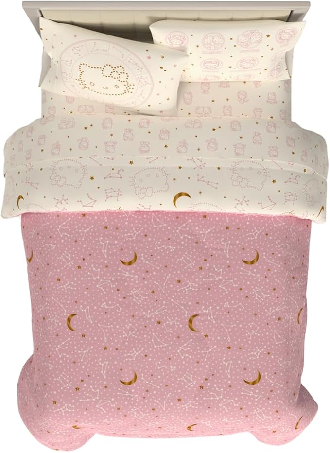 Lux Hello Kitty Velvet Bedding 7 Piece Super Soft Cozy Reversible Comforter and Sheet Set with Sham & Tote Bag, Queen, (Officially Licensed Product) by Franco
