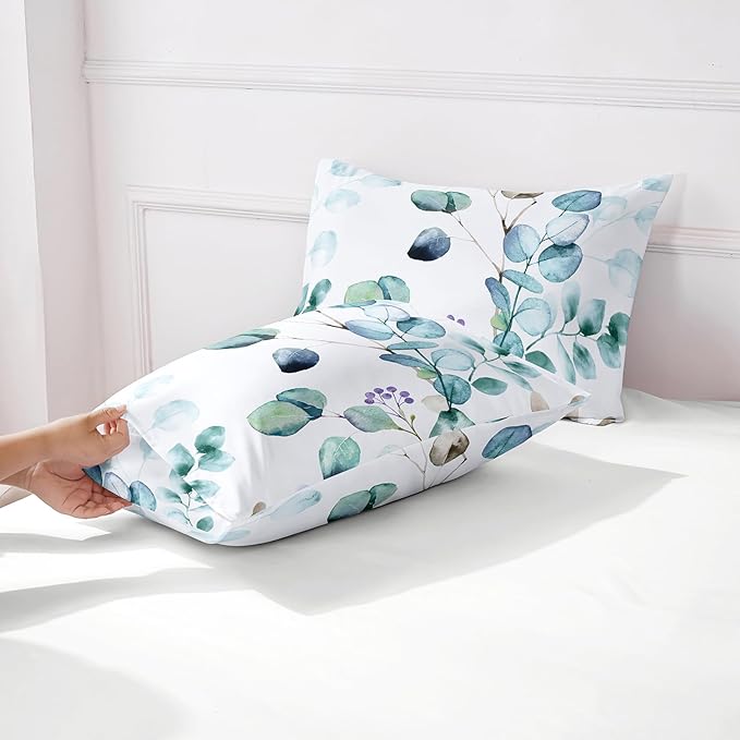 YIYEA Pillow Cases Queen Size Set of 4, Ultra Soft 1800TC Hotel Quality Double Brushed Microfiber Embroidered Pillowcases and Floral Pillow Covers, Envelope Closure, Fade Resistant (20"x30")