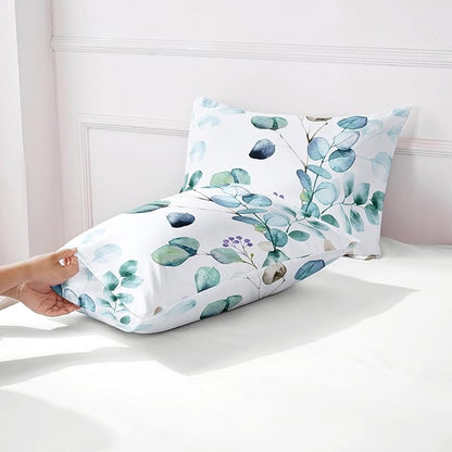 YIYEA Pillow Cases Queen Size Set of 4, Ultra Soft 1800TC Hotel Quality Double Brushed Microfiber Embroidered Pillowcases and Floral Pillow Covers, Envelope Closure, Fade Resistant (20"x30")