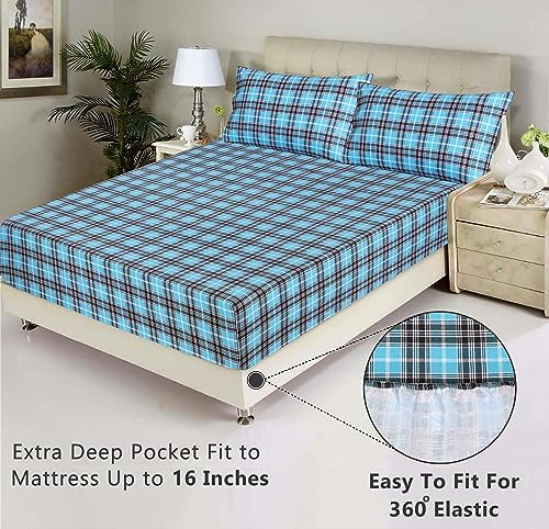 RUVANTI Flannel Sheets Queen Size, Teal Plaid