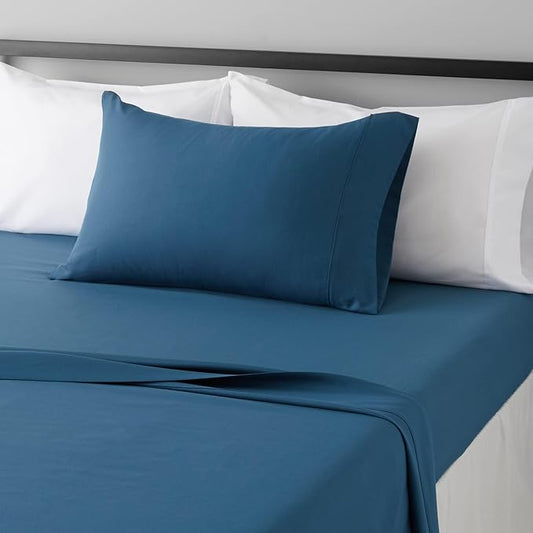 Amazon Basics Lightweight Super Soft Microfiber 3 Piece Bed Sheet Set with 14-Inch Deep Pockets, Easy Care, Twin XL, Dark Teal, Solid