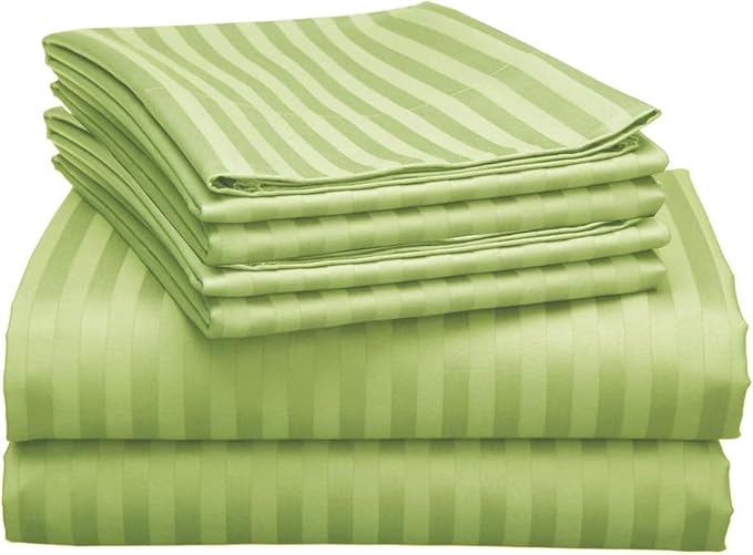 Mattress-Homes 6 Piece Cal-King Sheet Set, Hotel Luxury Collection, 100% Egyptian Cotton, 18 Inch Deep Pocket Fitted Sheet, Soft & Cool, Breathable Bedding with 4 Pillowcases in Sage Stripe