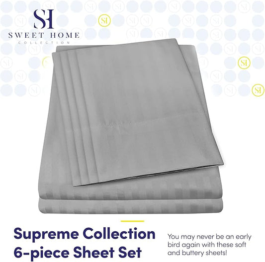 Full Size Bed Sheets - 6 Piece 1500 Supreme Collection Fine Brushed Microfiber Deep Pocket Full Sheet Set Bedding - 2 Extra Pillow Cases, Great Value, Full, Dobby Silver