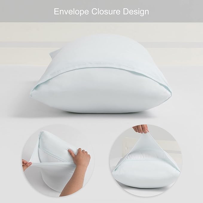 2-Pack Stretch Pillow Cases - Jersey Knit & Envelope Closure Pillowcases with Ultra Soft T-Shirt Like Polyester Blend - Suitable for Queen or Standard Size Set of 2, Light Blue