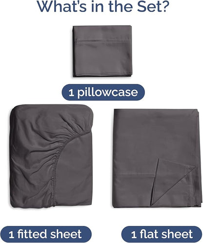 100% Rayon Derived From Bamboo - Bamboo Sheets Twin Size - Cooling Sheets for Twin - Soft, Breathable & Hotel Luxury Bedding - 1 Flat & 1 Fitted & 1 Pillowcase with 16 Inch Deep Pockets - Dark Grey