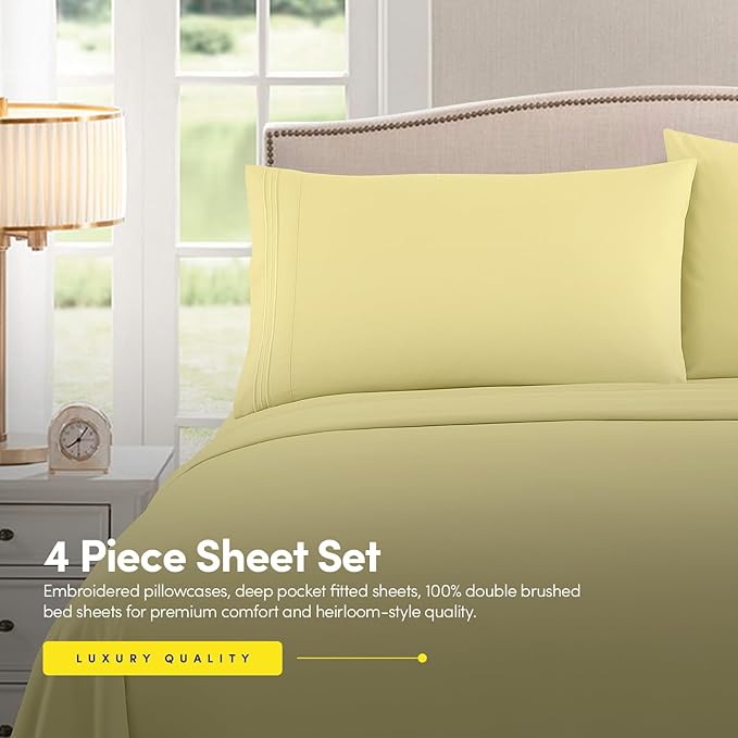 1500 Supreme Collection California King Sheet Sets Pale Yellow - Luxury Hotel Bed Sheets and Pillowcase Set for Cal King Mattress - Extra Soft, Elastic Corner Straps, Deep Pocket Sheets Pale Yellow