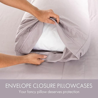 ClevaHome King Size Sheet Set - 6 Piece Soft Breathable Luxury Bed Sheet Set - Shrinkage & Fade Resistant Embroidered Bedding Sheet with Deep Pocket, 2 Extra Pillowcases (King, Purple Dove)