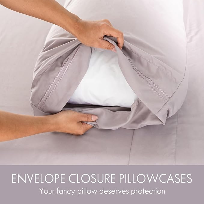 ClevaHome Queen Size Sheet Set - 6 Piece Soft Breathable Luxury Bed Sheet Set - Shrinkage & Fade Resistant Embroidered Bedding Sheet with Deep Pocket, 2 Extra Pillowcases (Queen, Purple Dove)