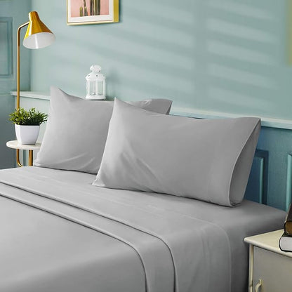 BYSURE Hotel Luxury Bed Sheets Set 4 Pieces(Twin, Light Gray) - Super Soft 1800 Thread Count 100% Microfiber Sheets with Deep Pockets, Wrinkle & Fade Resistant