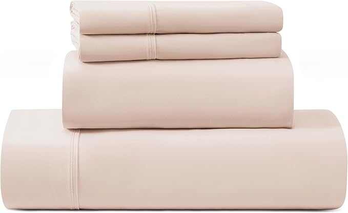 UGG Hedi Cali King Sheet Set 4-Piece Luxury Cooling Sheets Deep Pockets Premium Bedding with 2 Shams Hypoallergenic Machine Washable Soft Lightweight Bed Set for Room, California King, Shell Pink