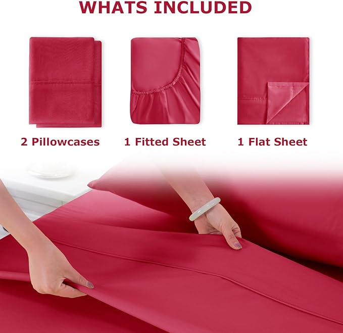 Full Size Bed Sheet Set - 4 Piece Soft Microfiber Sheets with Deep Pockets, Cooling Technology, and Wrinkle-Free Pillowcase. Hotel-Quality, Durable Bedding, Viva Magenta
