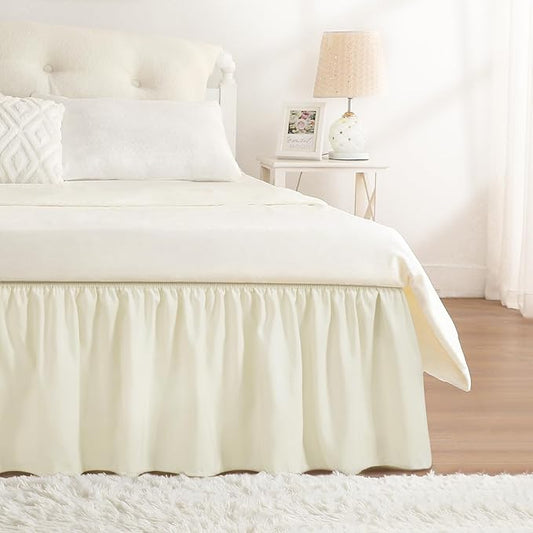 RIMELA Ivory Bed Skirt King Size 18 Inch Drop, Elastic Bed Skirting for Bed Base and Frame, Bedding Dust Ruffle Easy to Install, Lightweight Wrap Around Adjustable Bedskirt