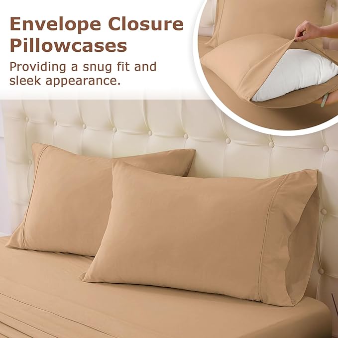 Full Size Bed Sheet Set - 4 Piece Soft Microfiber Sheets with Deep Pockets, Cooling Technology, and Wrinkle-Free Pillowcase. Hotel-Quality, Durable Bedding, Brush